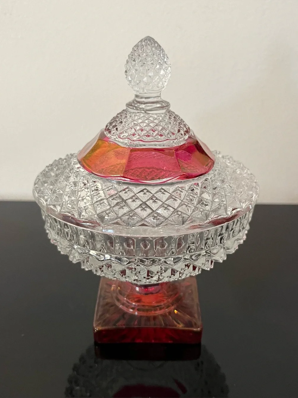 Vintage 1950s Westmoreland Ruby Red Pedestal Glass Candy Dish w/ Lid